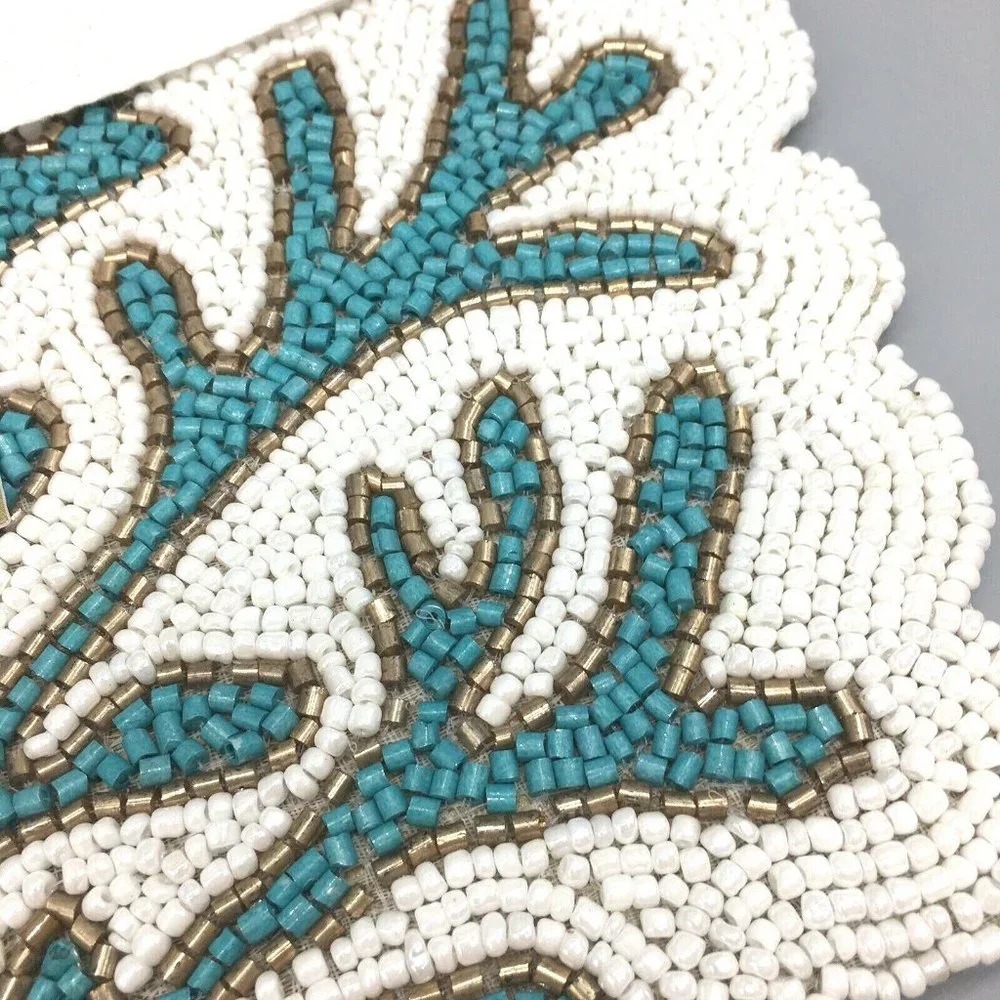 x2 Coastal Collection Beaded Ocean Blue Coral Reef Placemat Set Beach Decor 15